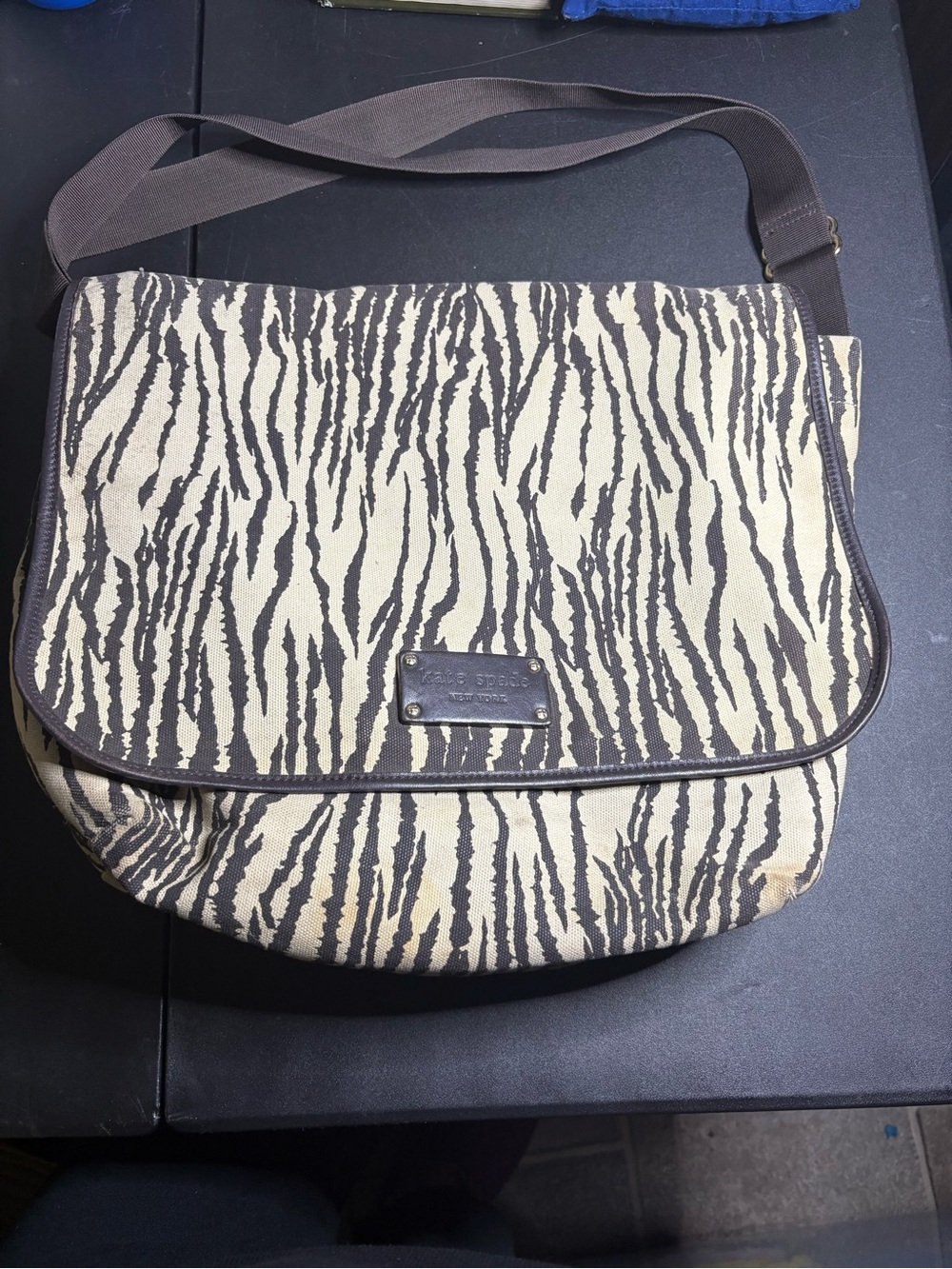 kate spade Zebra-Print Canvas Messenger diaper Bag in Cream and Brown